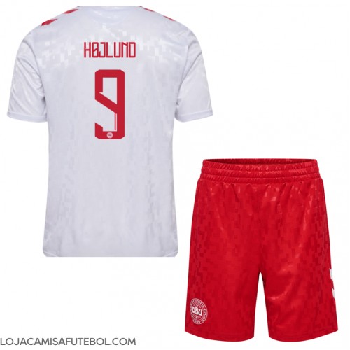 Camisa de Futebol Dinamarca Rasmus Hojlund #9 Equipamento Secundário Infantil Europeu 2024 Manga Curta (+ Calças curtas)